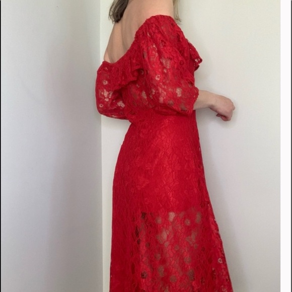 ZARA Trafaluc Red Lace Dress Off-Shoulder - Picture 5 of 6